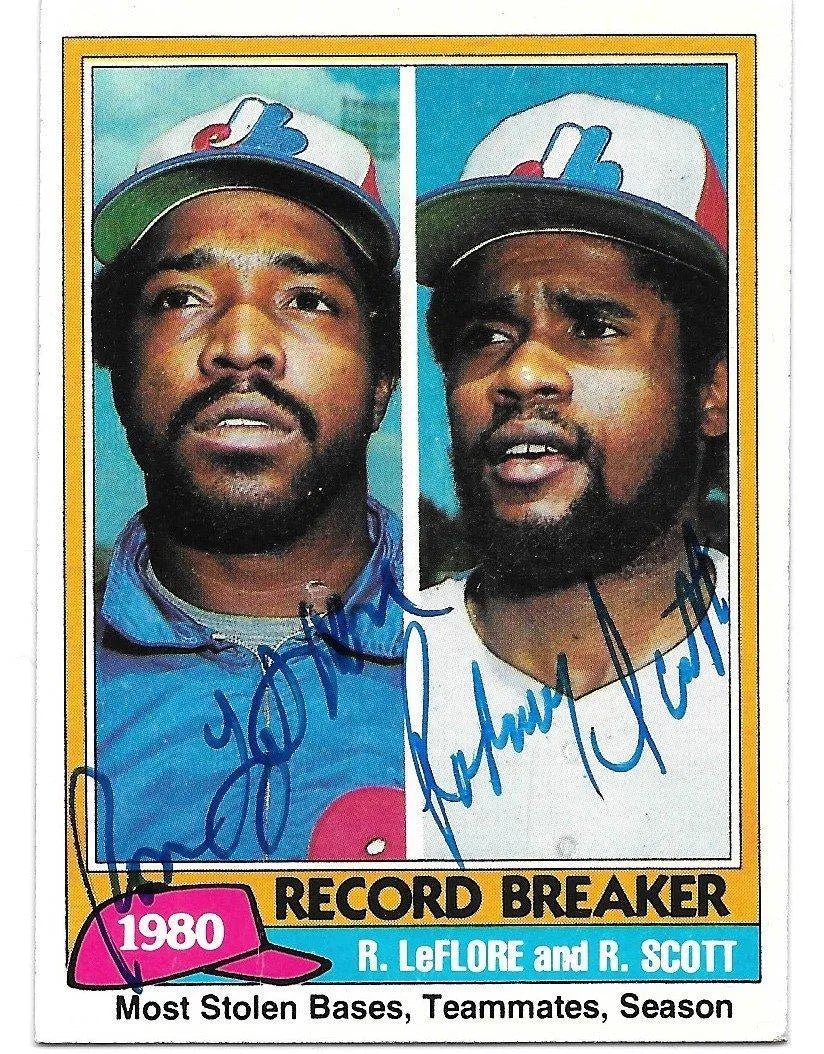 Rodney Scott & Ron LeFlore Signed 1981 Topps Baseball Card - SB Record Breaker