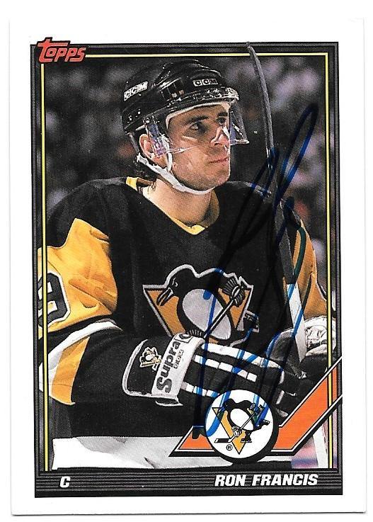 Ron Francis Signed 1991-92 Topps Hockey Card - Pittsburgh Penguins - PastPros