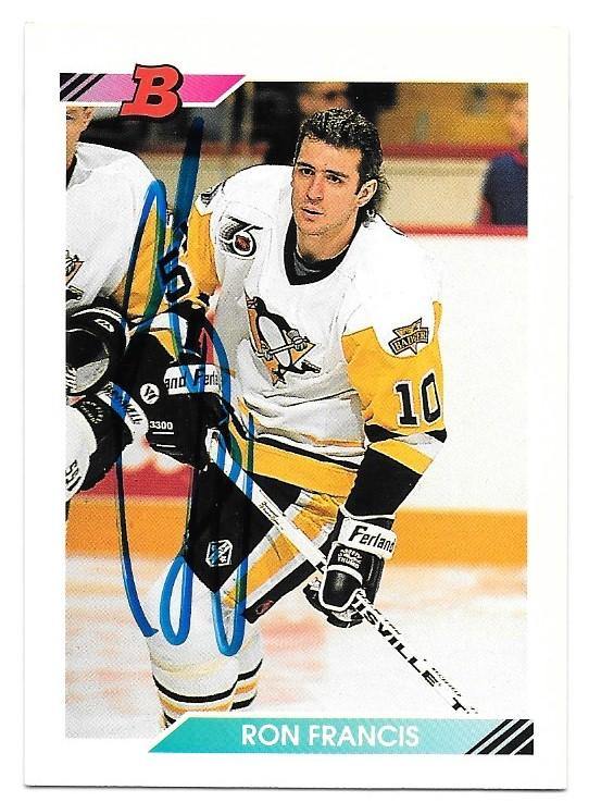 Ron Francis Signed 1992-93 Bowman Hockey Card - Pittsburgh Penguins - PastPros