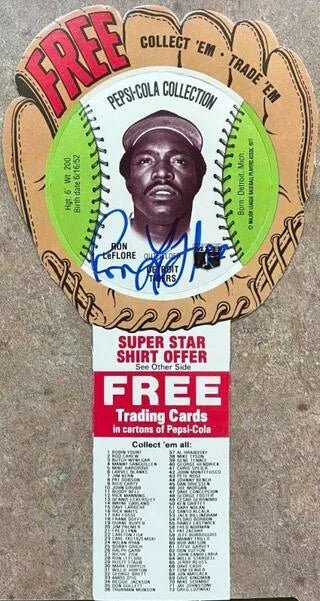 Ron Leflore Signed 1977 Pepsi-Cola Collection Glove Discs Baseball Card - Detroit Tigers