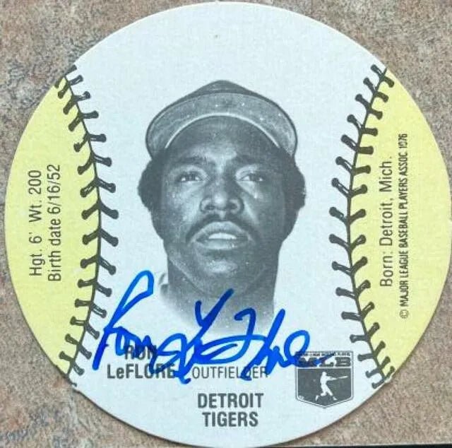 Ron Leflore Signed 1978 Wiffle Ball Discs Baseball Card - Detroit Tigers
