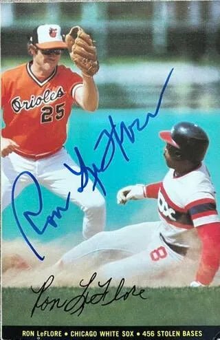 Ron Leflore Signed 1983 Topps Foldouts Career SB Leaders Baseball Card - Chicago White Sox