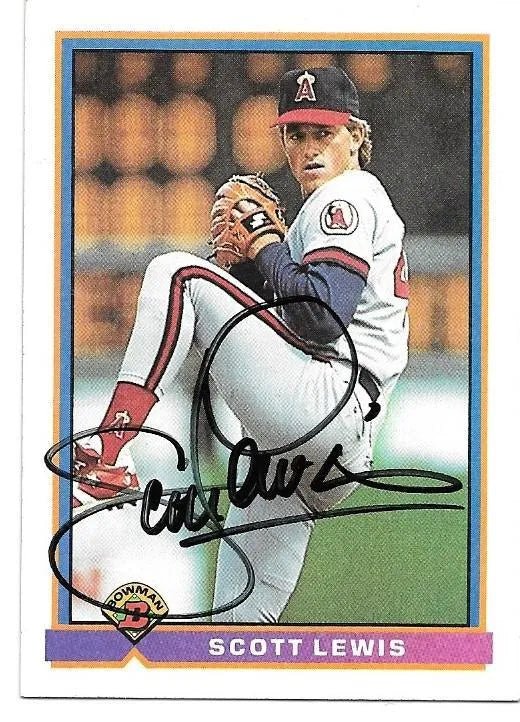Scott Lewis Signed 1991 Bowman Baseball Card - California Angels