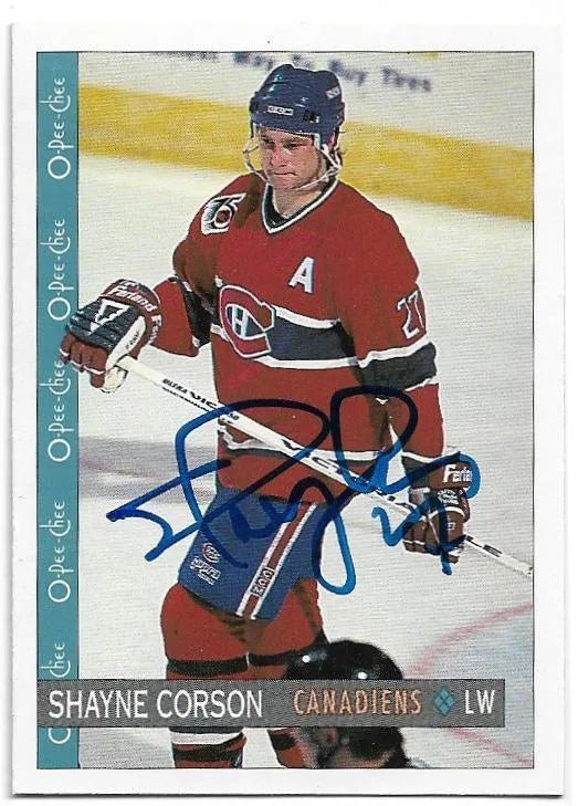 Shayne Corson Signed 1992-93 O-Pee-Chee Hockey Card - Montreal Canadiens