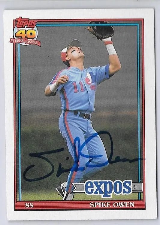 Spike Owen Signed 1991 Topps Baseball Card - Montreal Expos