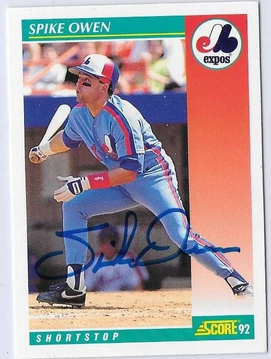 Spike Owen Signed 1992 Score Baseball Card - Montreal Expos