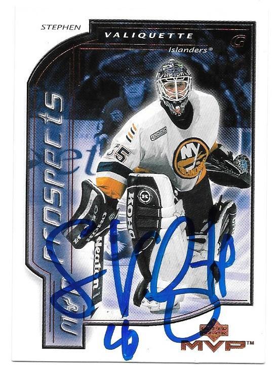 Stephen Valiquette Signed 2000-01 Upper Deck MVP Hockey Card - New York Islanders - PastPros