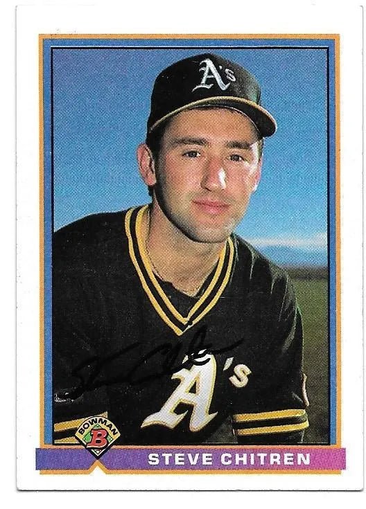 Steve Chitren Signed 1991 Bowman Baseball Card - Oakland A's
