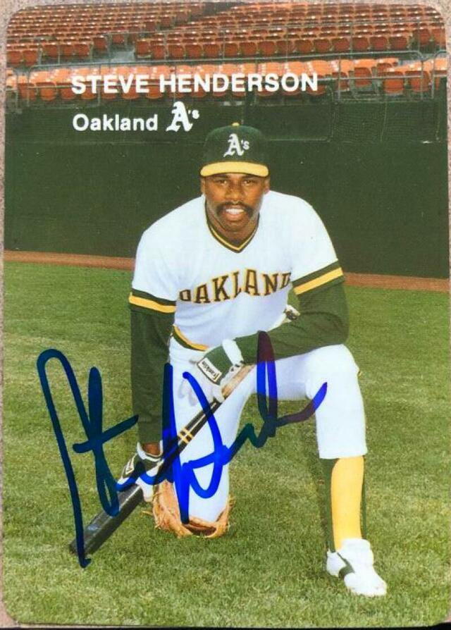 Steve Henderson Signed 1985 Mother's Cookies Baseball Card - Oakland A's - PastPros
