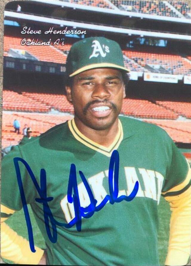 Steve Henderson Signed 1986 Mother's Cookies Baseball Card - Oakland A's - PastPros