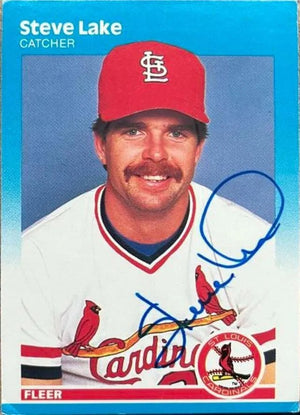 Steve Lake Signed 1987 Fleer Baseball Card - St Louis Cardinals