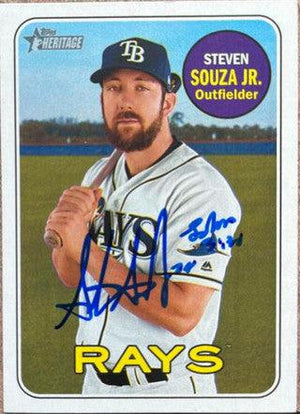 Steven Souza Jr Signed 2018 Topps Heritage Baseball Card - Tampa Bay Rays - PastPros