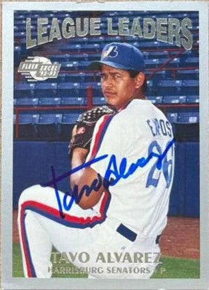 Tavo Alvarez Signed 1992-93 Fleer Excel League Leaders Baseball Card - Harrisburg Senators