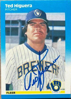 Ted Higuera Signed 1987 Fleer Baseball Card - Milwaukee Brewers - PastPros
