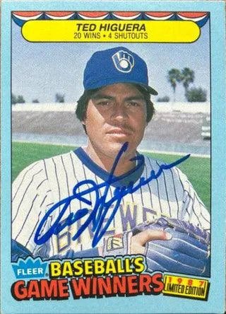 Ted Higuera Signed 1987 Fleer Game Winners Baseball Card - Milwaukee Brewers