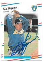 Ted Higuera Signed 1988 Fleer Baseball Card - Milwaukee Brewers