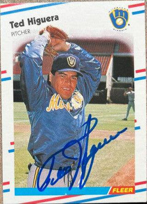 Ted Higuera Signed 1988 Fleer Baseball Card - Milwaukee Brewers - PastPros