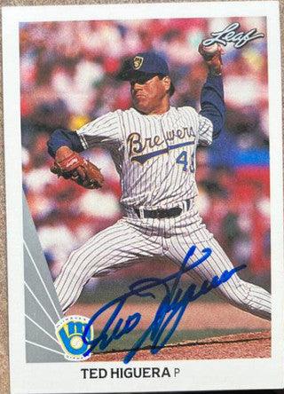 Ted Higuera Signed 1990 Leaf Baseball Card - Milwaukee Brewers - PastPros