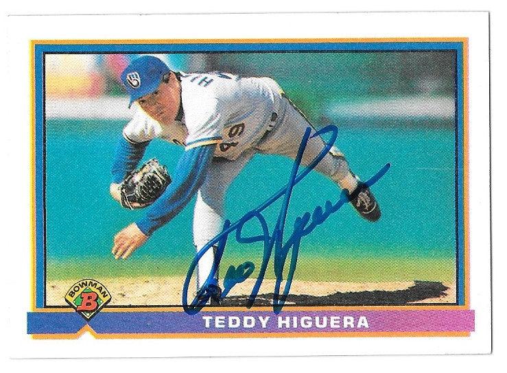 Ted Higuera Signed 1991 Bowman Baseball Card - Milwaukee Brewers - PastPros