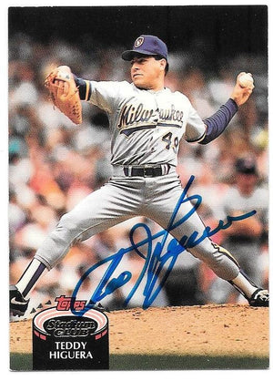 Ted Higuera Signed 1992 Stadium Club Baseball Card - Milwaukee Brewers - PastPros