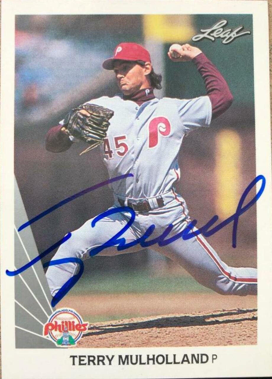 Terry Mulholland Signed 1990 Leaf Baseball Card - Philadelphia Phillies - PastPros