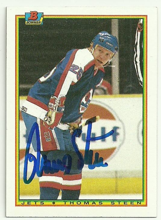 Thomas Steen Signed 1990-91 Bowman Hockey Card - Winnipeg Jets - PastPros