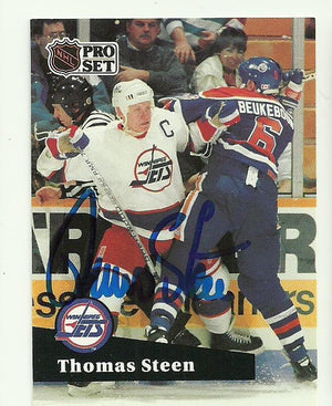 Thomas Steen Signed 1991-92 Pro Set Hockey Card - Winnipeg Jets - PastPros