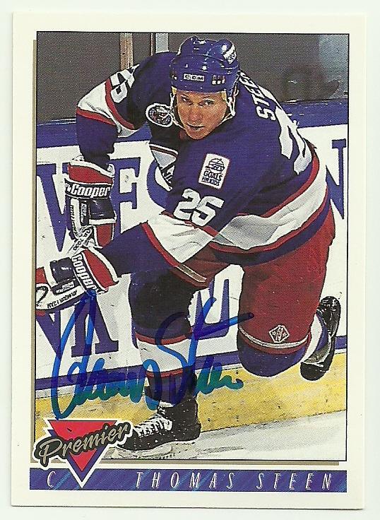 Thomas Steen Signed 1993-94 Premier Hockey Card - Winnipeg Jets - PastPros