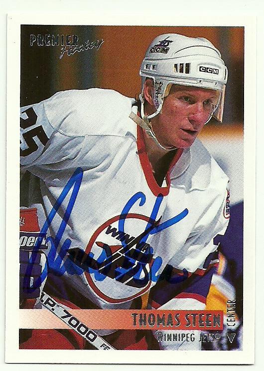 Thomas Steen Signed 1994-95 Premier Hockey Card - Winnipeg Jets - PastPros