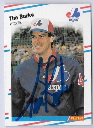 Tim Burke Signed 1988 Fleer Baseball Card - Montreal Expos - PastPros