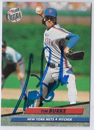 Tim Burke Signed 1992 Fleer Ultra Baseball Card - New York Mets - PastPros