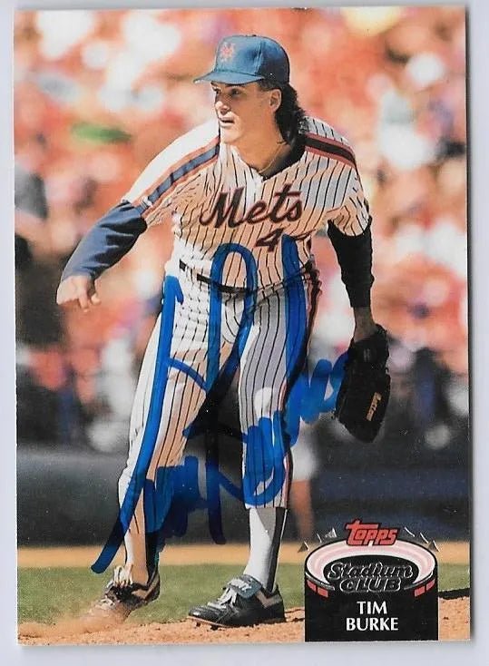 Tim Burke Signed 1992 Topps Stadium Baseball Card - New York Mets