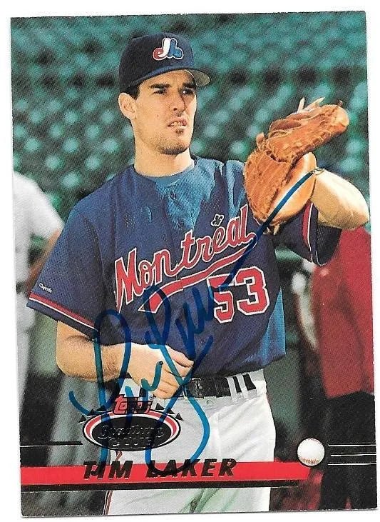 Tim Laker Signed 1993 Stadium Club Baseball Card - Montreal Expos