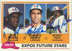 Tim Raines, Bobby Ramos and Bobby Pate Multi Signed 1981 Topps Baseball Card - Montreal Expos