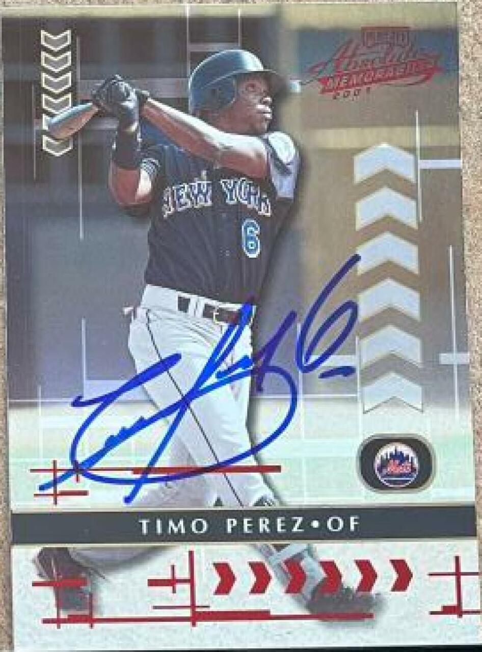 Timo Perez Signed 2001 Absolute Playoff Memorabilia Baseball Card - New York Mets - PastPros