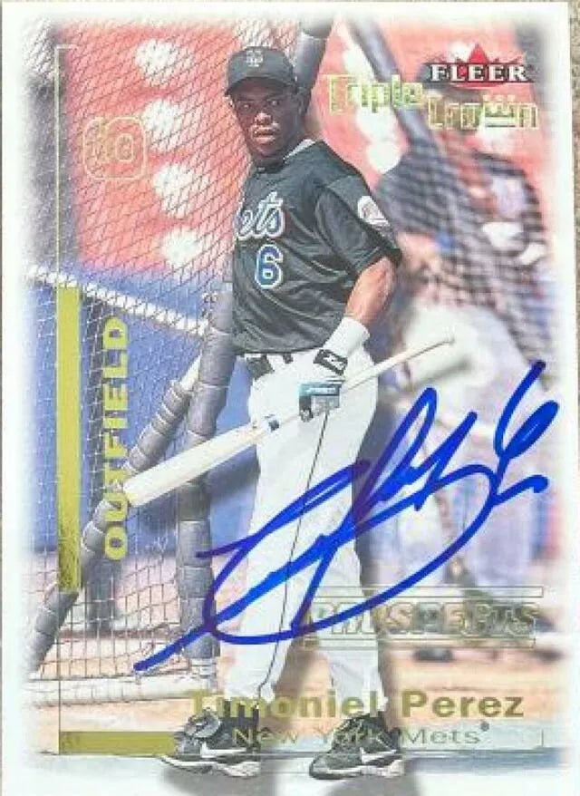 Timo Perez Signed 2001 Fleer Triple Crown Baseball Card - New York Mets