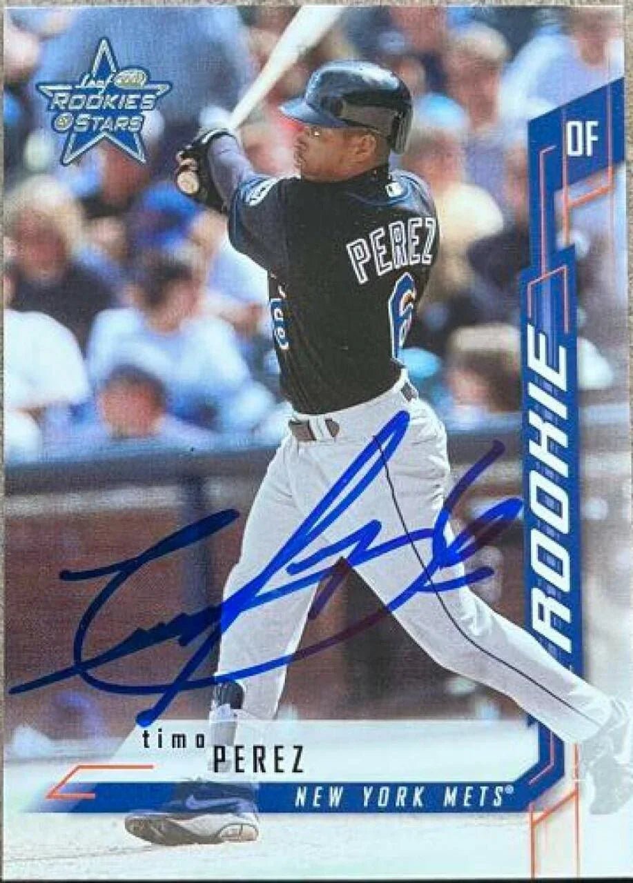 Timo Perez Signed 2001 Leaf Rookies & Stars Baseball Card - New York Mets