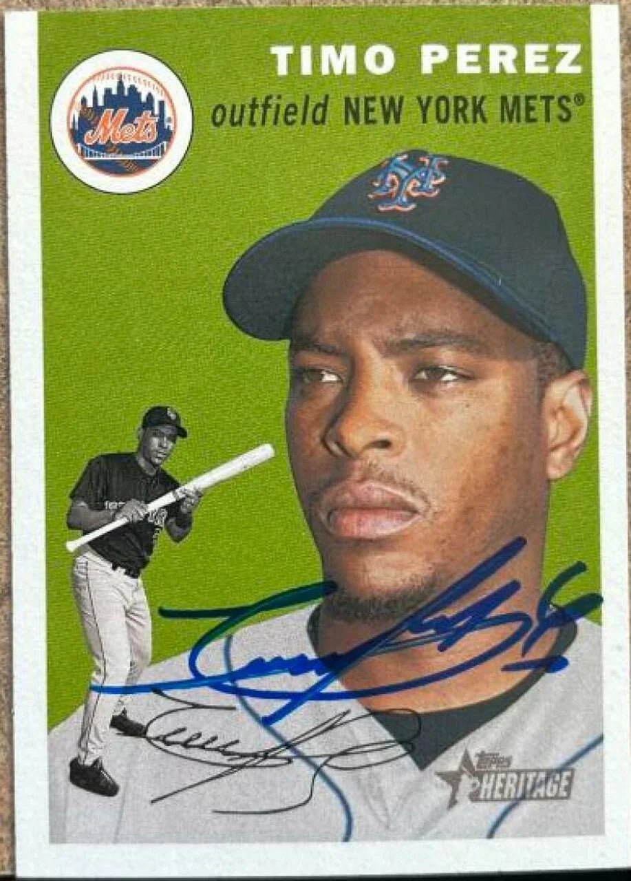 Timo Perez Signed 2003 Topps Heritage Baseball Card - New York Mets