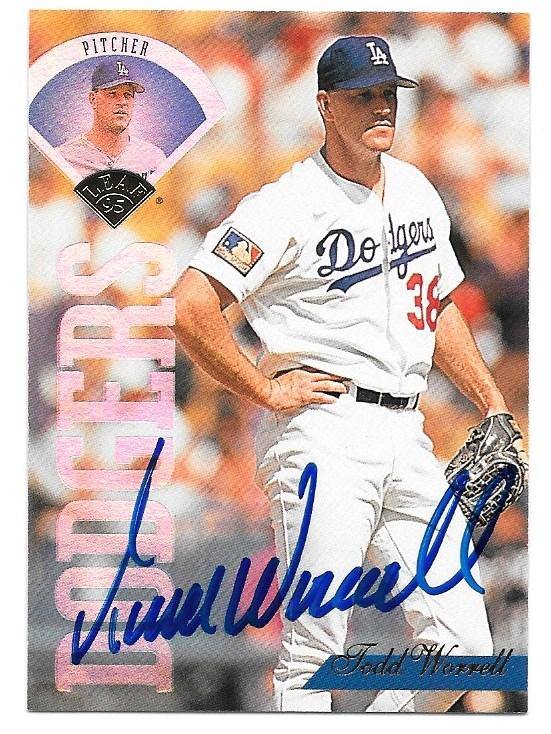 Todd Worrell Signed 1995 Leaf Baseball Card - Los Angeles Dodgers - PastPros