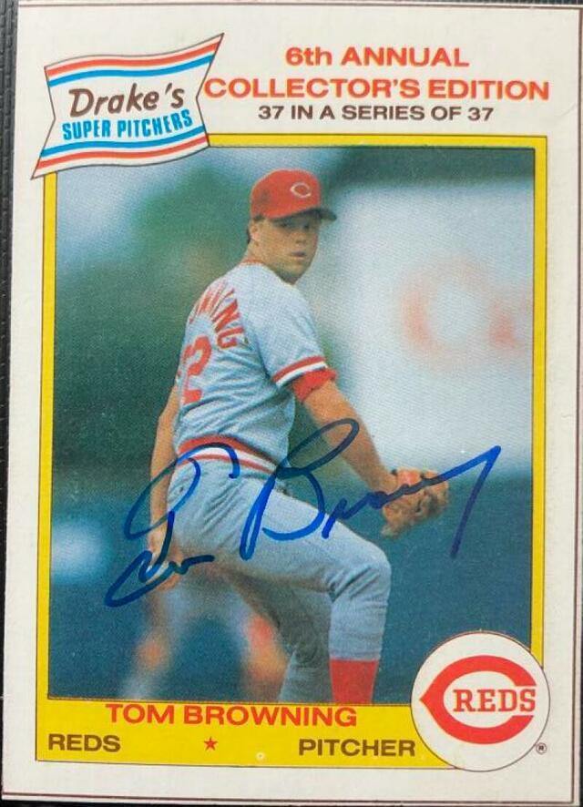 Tom Browning Signed 1986 Drake's Super Pitchers Baseball Card - Cincinnati Reds - PastPros