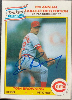 Tom Browning Signed 1986 Drake's Super Pitchers Baseball Card - Cincinnati Reds - PastPros