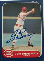 Tom Browning Signed 1986 Fleer Baseball Card - Cincinnati Reds