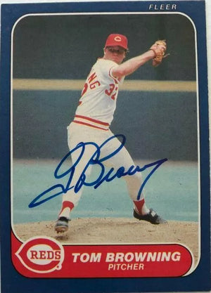 Tom Browning Signed 1986 Fleer Baseball Card - Cincinnati Reds - PastPros