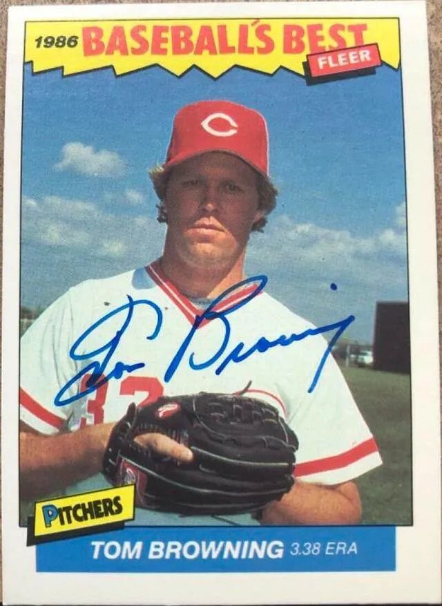 Tom Browning Signed 1986 Fleer Baseball's Best Baseball Card - Cincinnati Reds