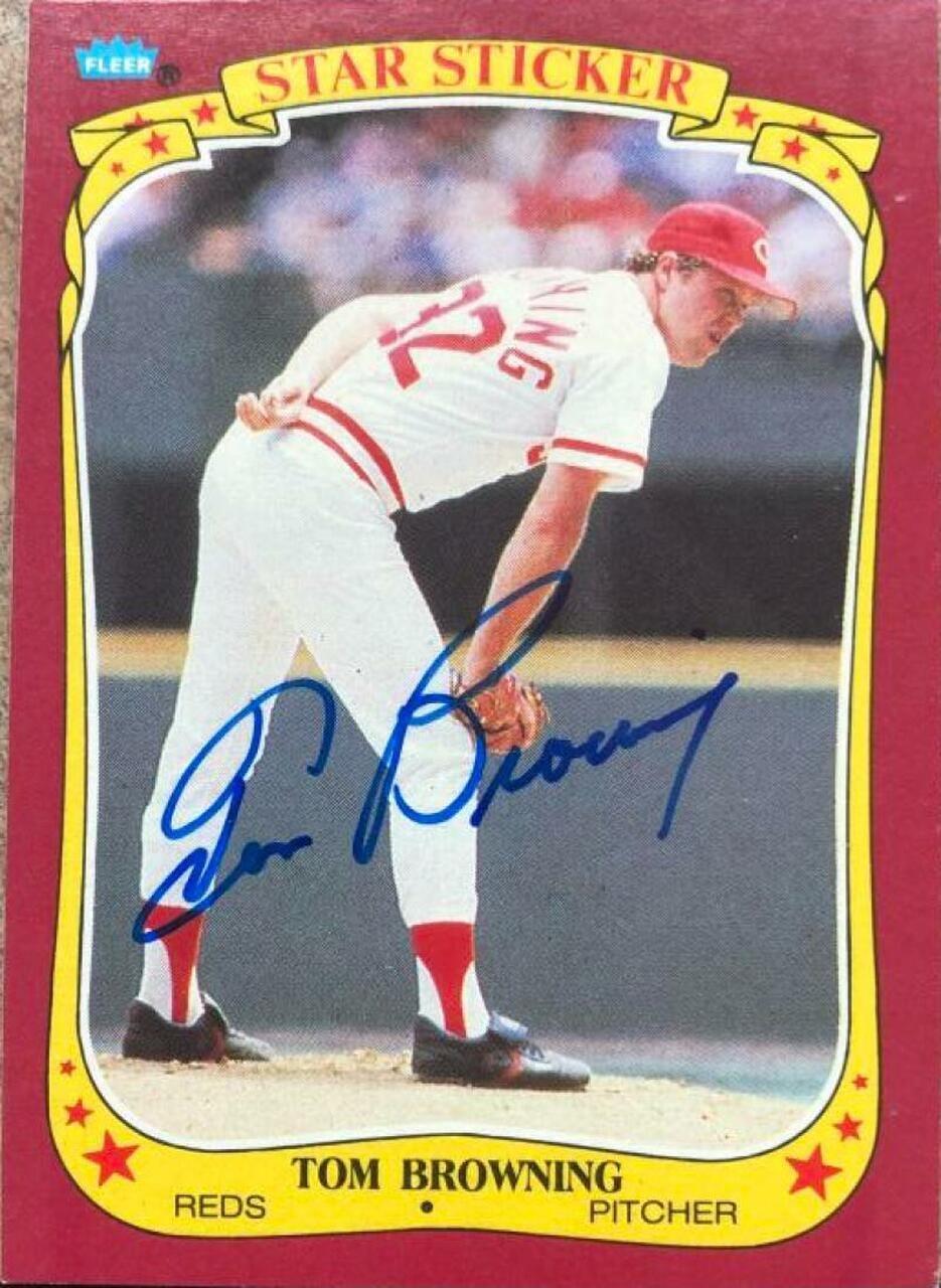 Tom Browning Signed 1986 Fleer Star Stickers Baseball Card - Cincinnati Reds - PastPros
