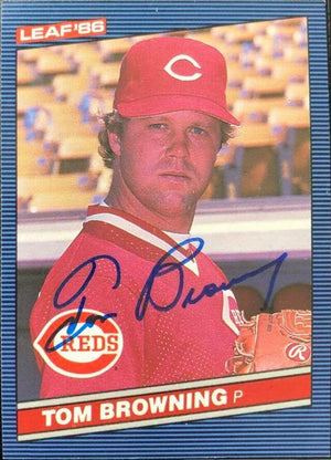 Tom Browning Signed 1986 Leaf Baseball Card - Cincinnati Reds - PastPros