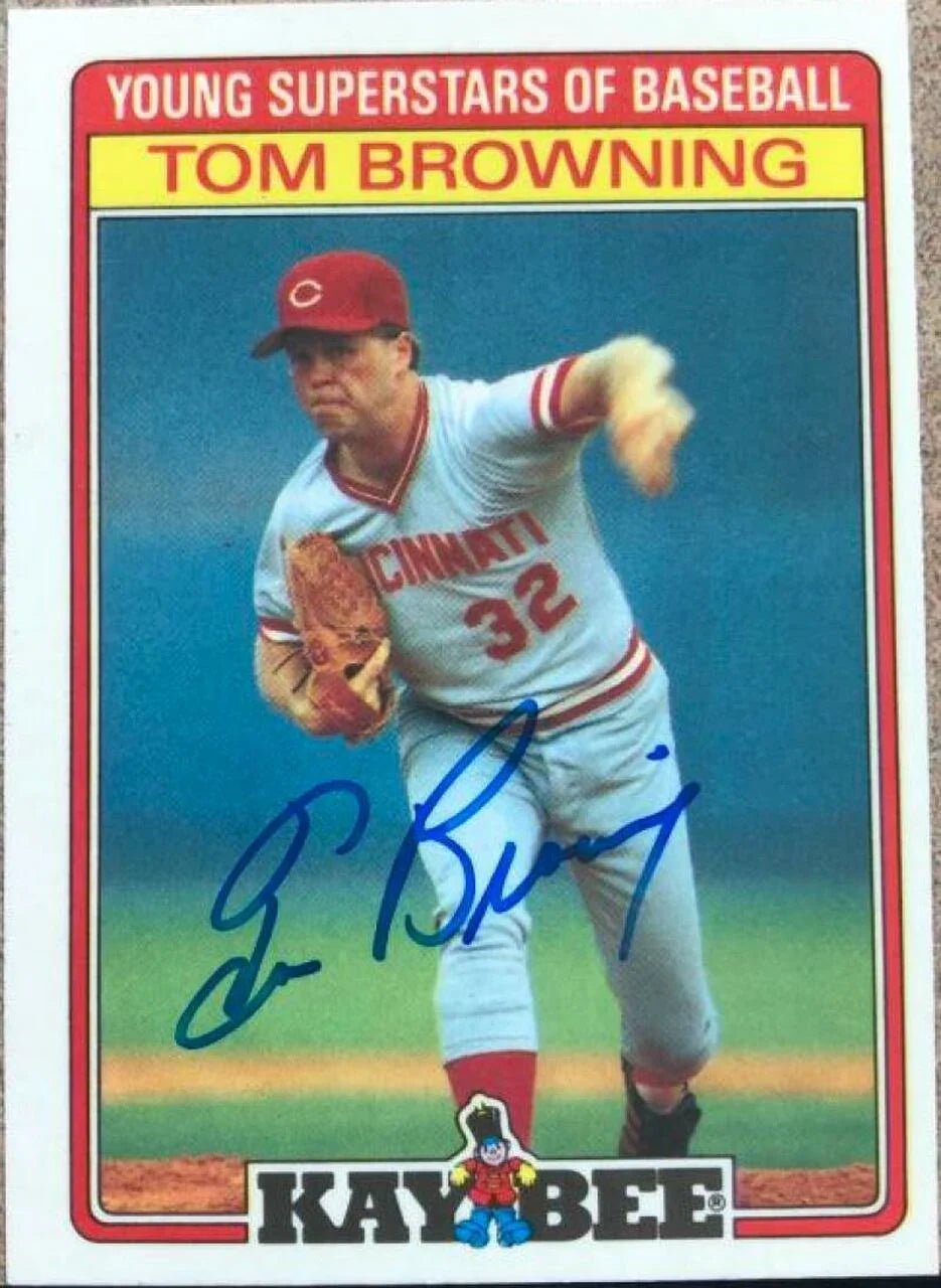 Tom Browning Signed 1986 Topps Kay-Bee Young Superstars of Baseball Card - Cincinnati Reds