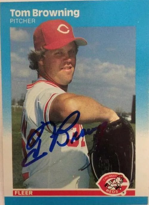 Tom Browning Signed 1987 Fleer Baseball Card - Cincinnati Reds