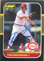 Tom Browning Signed 1987 Leaf Baseball Card - Cincinnati Reds
