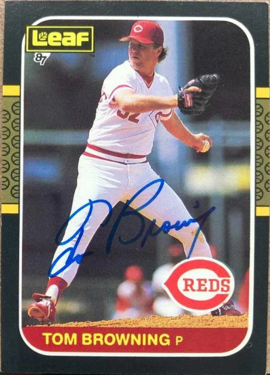 Tom Browning Signed 1987 Leaf Baseball Card - Cincinnati Reds